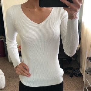 White Ribbed Long-sleeve